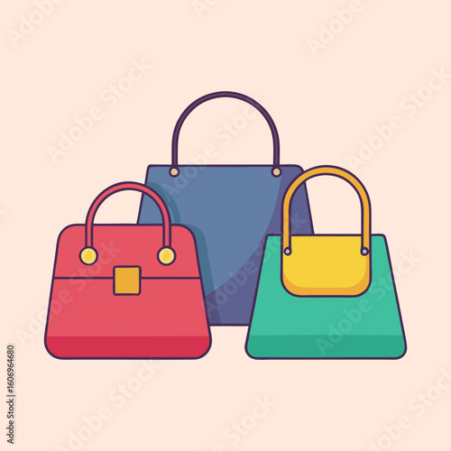 Three Fashionable Handbags in a Variety of Colors and Minimalist Design