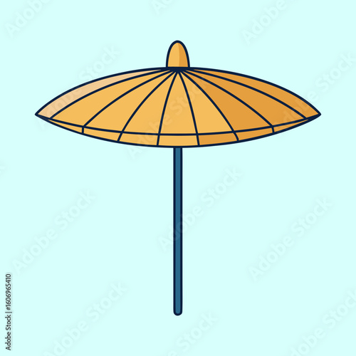 An illustration of a simple parasol with blue frame and light background