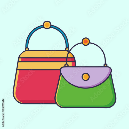 Colorful Fashion Illustration of Two Handbags in Different Shapes and Sizes