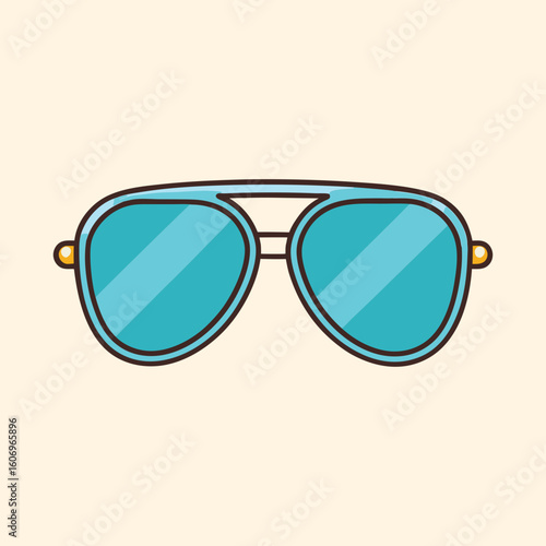 Cartoon sunglasses with a blue tint on a neutral colored background