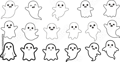 Halloween ghost vector illustration set cute spooky ghosts clip art halloween design elements for decoration