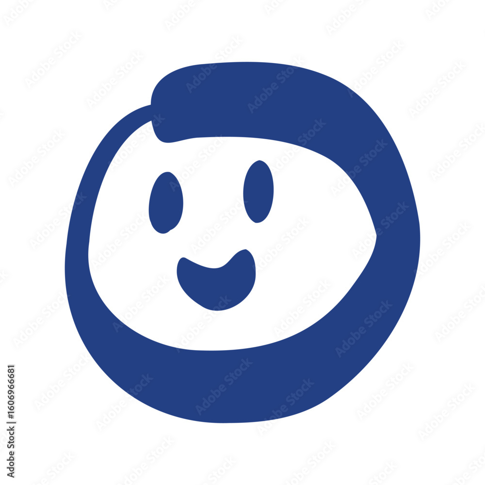 Fototapeta premium Simple blue hand-drawn smiley face with a cheerful look, ideal for happy messages, reactions, or friendly branding. 