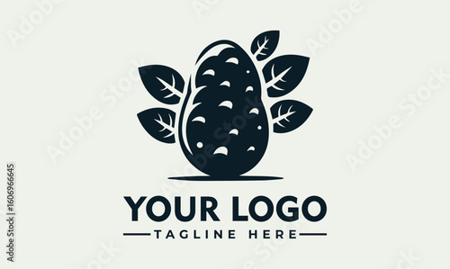 Stylized potato logo design with leaves, representing growth and agriculture.