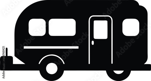 camping car or trailer for camping black silhouette vector illustration