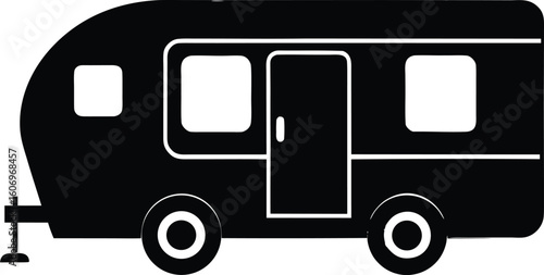 camping car or trailer for camping black silhouette vector illustration