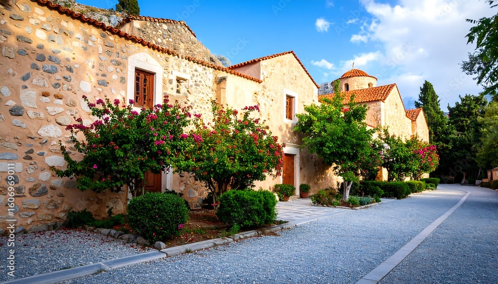 Fototapeta premium Ancient stone buildings in a courtyard setting