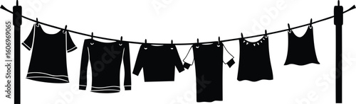 clean clothes drying on a clothesline vector illustration