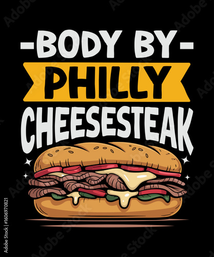 Philly Cheesesteak T-Shirt Graphic Design – Delicious Philly Food Illustration for POD Apparel and Gifts