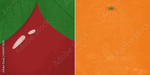 Hand drawn cherry and orange textures, fruit background