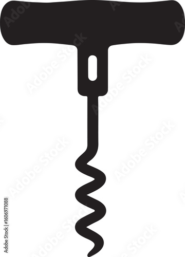 Silhouette of a bottle opener with corkscrew, ideal for bar tools, wine accessories, and beverage-related designs.