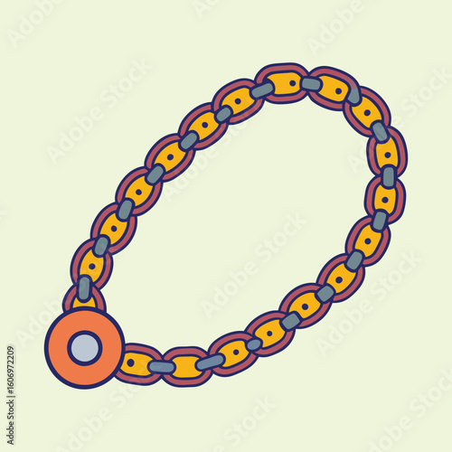 Stylized Illustration of a Colorful Chain Bracelet with Distinctive Link Design