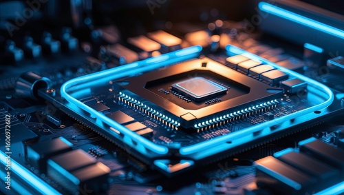 computer chips motherboard CPU manufacturing plant, modern electronics production ai generative