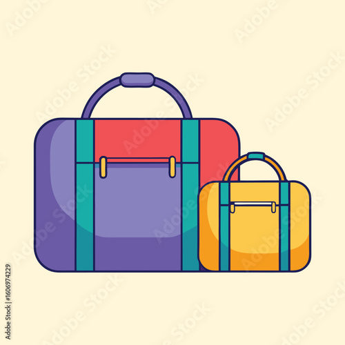 Cartoon illustration of two colorful duffel bags perfect for vacation travel