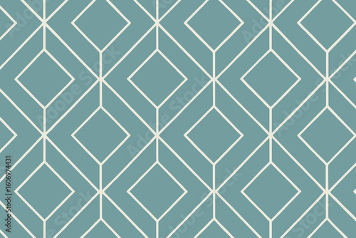 Geometric diamond pattern teal and white wallpaper design