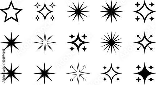 Black starbursts and sparkles graphic elements collection shine glitter