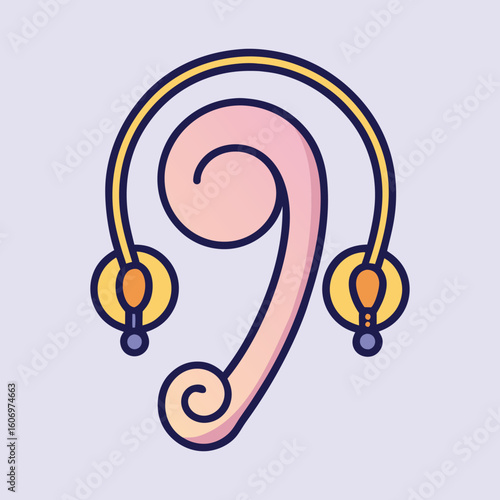 Stylized Fallopian Tubes Illustration with Golden Headphones on a Light Background