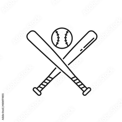 Crossed Baseball Bats and Ball Graphic Design.