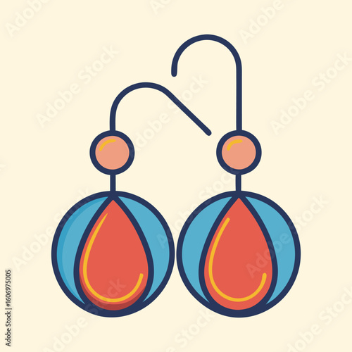 Beautiful vintage styled jewelry earrings set with red and blue stones hanging down