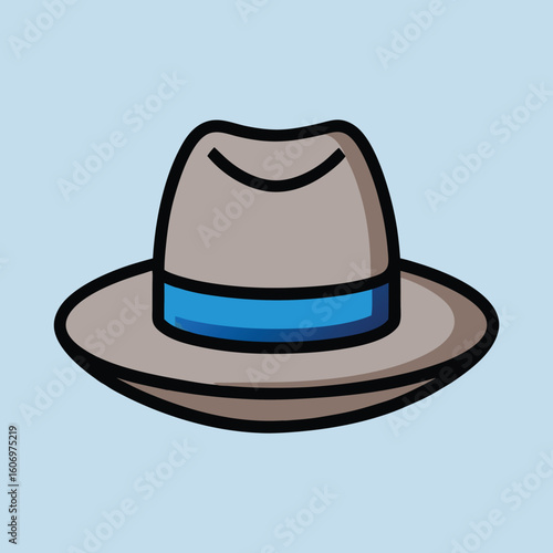Illustration of a Stylish Fedora Hat with Blue Ribbon Against Blue Background