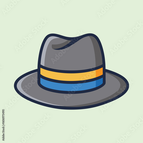 Stylish Grey Fedora with Blue and Yellow Ribbon on a Light Background