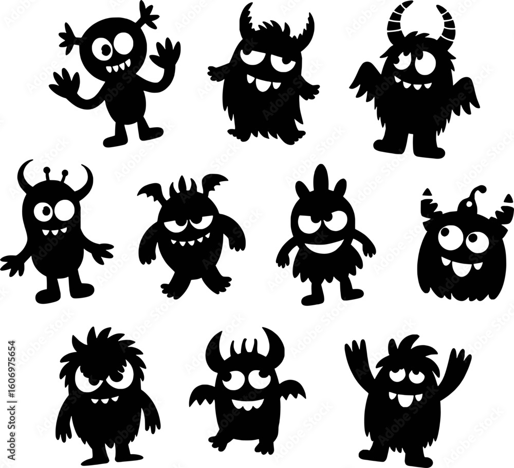 Fototapeta premium Diverse Silhouetted Monsters Collection creature black