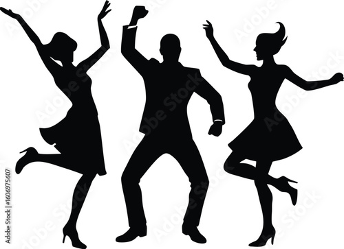 happy dancing people  black silhouette vector illustration