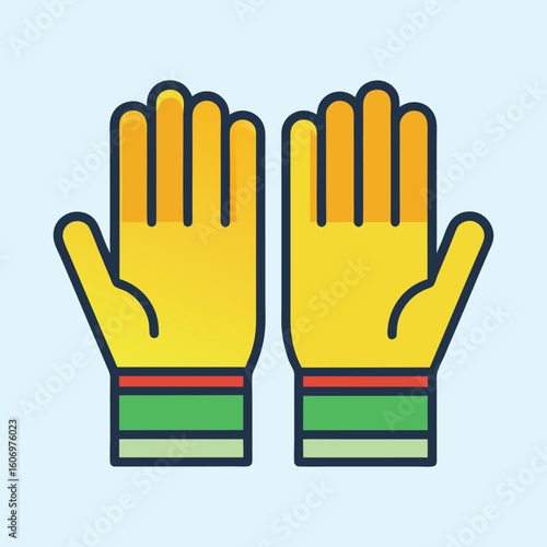 Illustration of a pair of yellow protective gloves with red and green wristbands