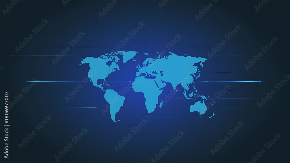 Digital blue world map with futuristic lines on dark background Digital blue world map with futuristic lines on dark background