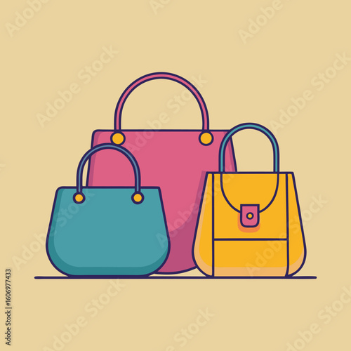 Three Stylish Handbags in Teal, Pink, and Yellow Against a Neutral Background