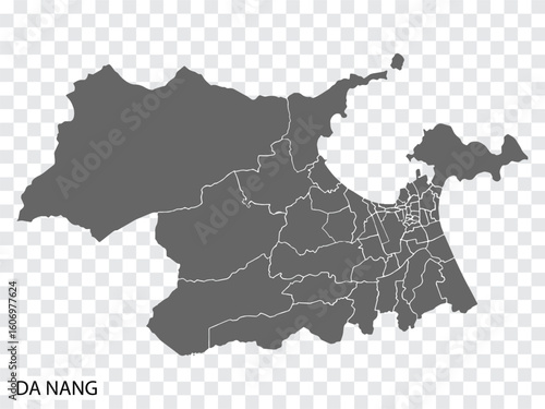 High Quality map of Da Nang is a  city of Vietnam, with borders of the districts. Map of Da Nang for your web site design, app, UI. EPS10.