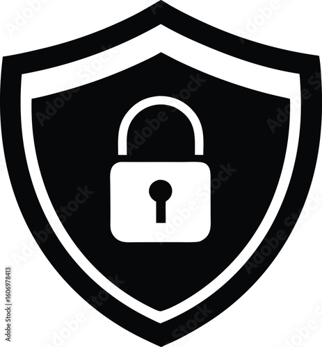 protection lock shield  black silhouette vector,shield  icon vector