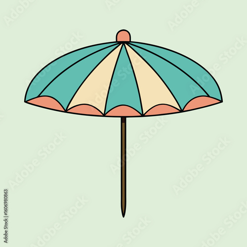 A cheerful and inviting beach umbrella provides shade on a sunny day