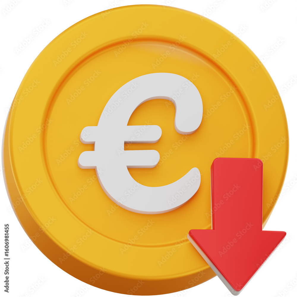 Fototapeta premium 3D Render Decrease Euro Coin
