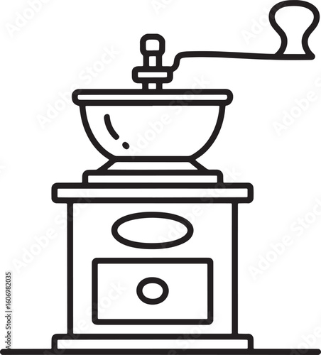 Elegant Coffee Grinder Line Art Illustration for Culinary Designs and Kitchen Decor Projects