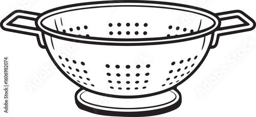 Elegant Colander Vector Illustration for Culinary Designs and Kitchenware Projects Outline