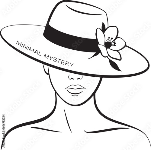 Elegant Woman in Hat with Floral Detail and Minimalist Style on Transparent Backdrop