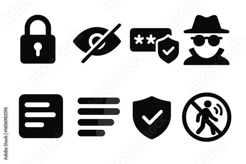 Security icons: lock, privacy, password, incognito, data protection, shield, no access