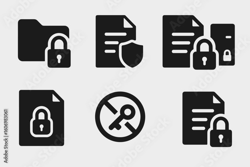 Secure document and folder icons with locks and shields