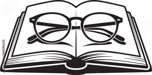 Book and Glasses: Open Book with Eyeglasses, Reading and Knowledge Symbol Art