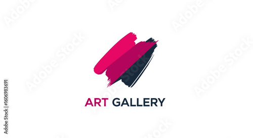 Art Gallery Logo with Abstract Pink and Gray Diagonal Brush Strokes, Creative Design