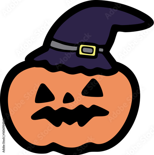 魔女の帽子をかぶったジャック・オー・ランタンのイラスト