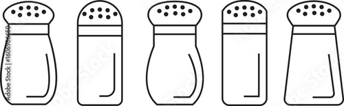 Salt shaker icons set, collection and group in outline, and minimalist vector styles. Spice, seasoning, kitchen, condiment, pepper, grinder, bottle symbols