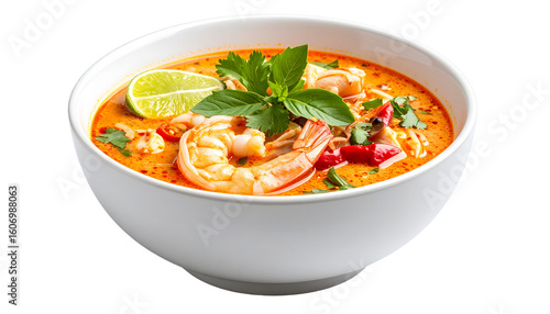 Tom Yum Kung favorite food in Thailand Asia isolated on a transparent or white background