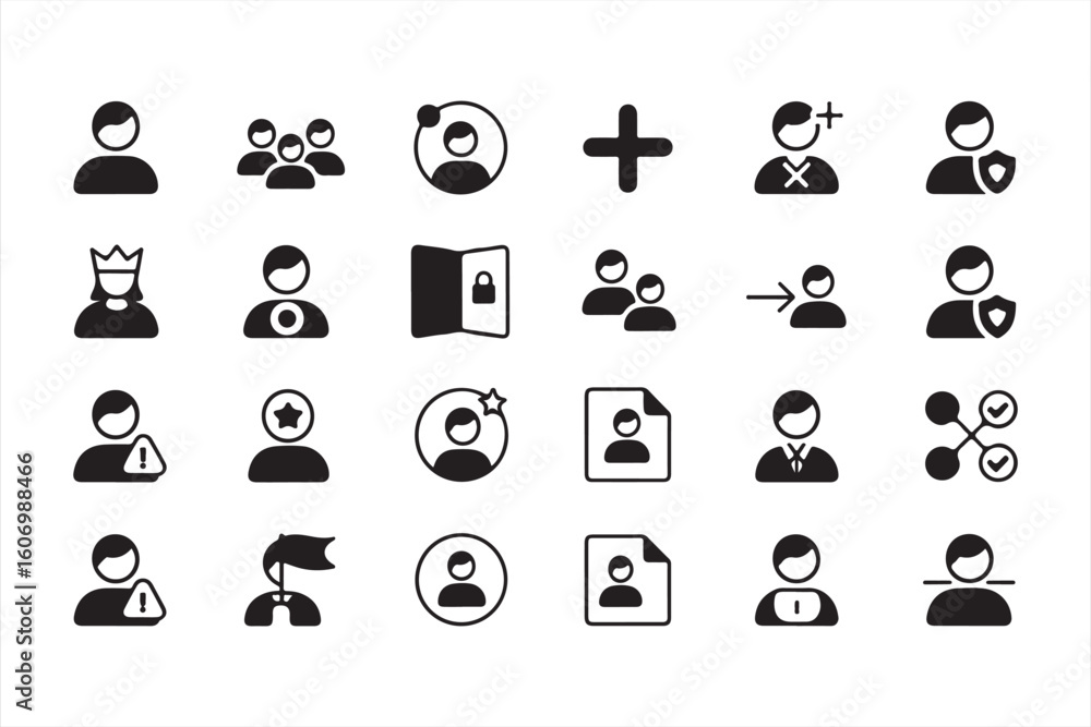 Fototapeta premium User, Profile, and Security Icons: Black and White Symbols for Protection