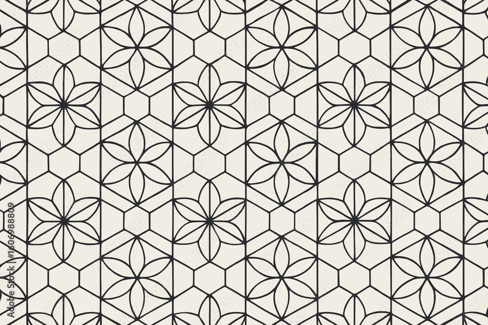 Fototapeta premium Geometric floral pattern with hexagonal overlay and subtle texture