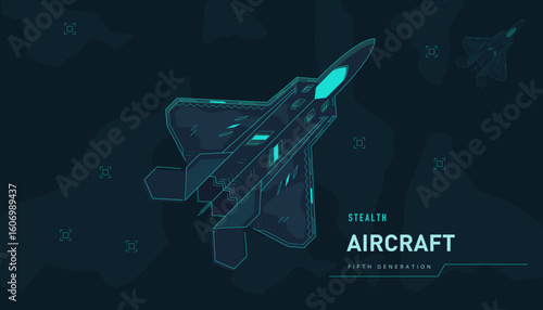 The Fighter Jet 22-F Raptor Vector Illustration | Line Art, Outline, Wireframe, Blueprint | Blue Color