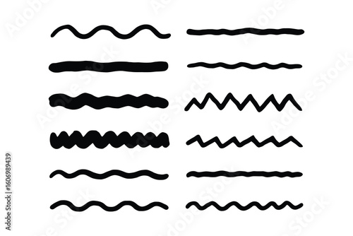 Collection of hand drawn wavy and jagged line elements