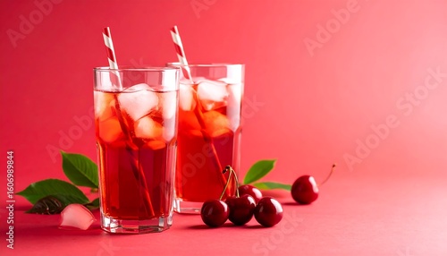 Wallpaper Mural Two glasses of ruby-red iced drink with cherries Torontodigital.ca
