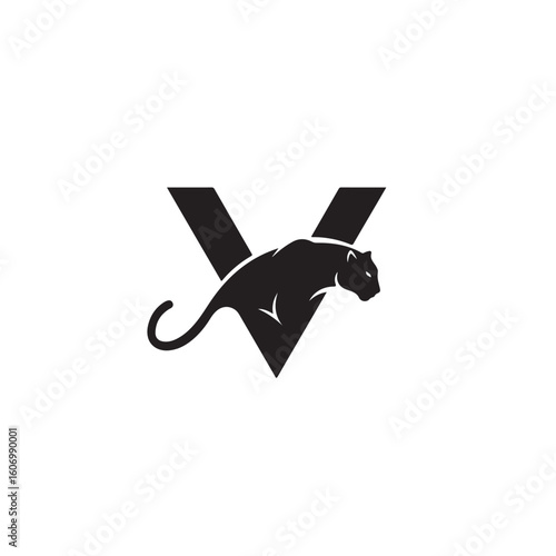 Powerful Panther Leaping Across Letter V for Bold and Dynamic Brand Identity