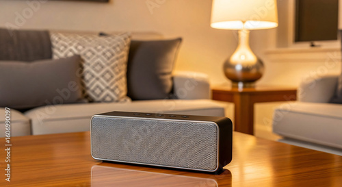 Wallpaper Mural Smart Speaker on Coffee Table in Modern Living Room Torontodigital.ca